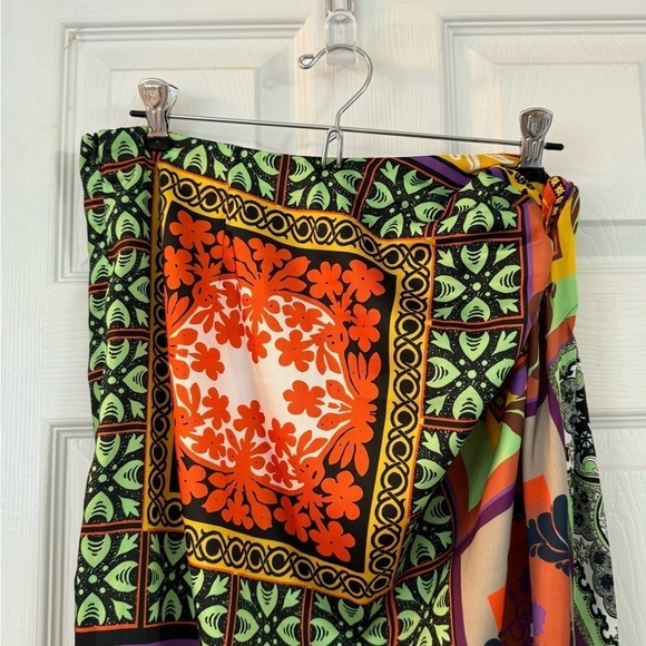 ZARA MULTICOLORED PRINTED, KNOTTED, SLIT MIDI SKIRT SIZE M. NWOT - Picture 5 of 12